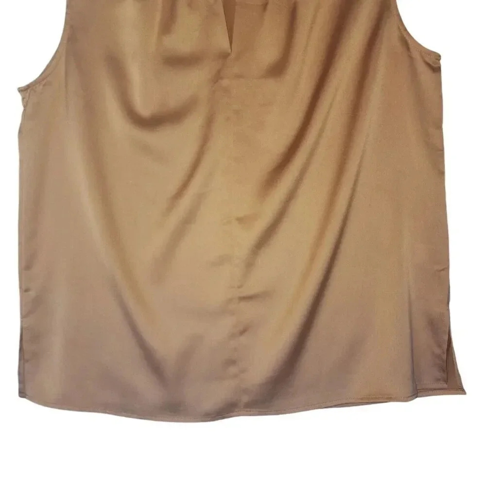 Misook Satin Pleated Twist Neck Blouse Sleeveless Gold Size Medium - Picture 10 of 10